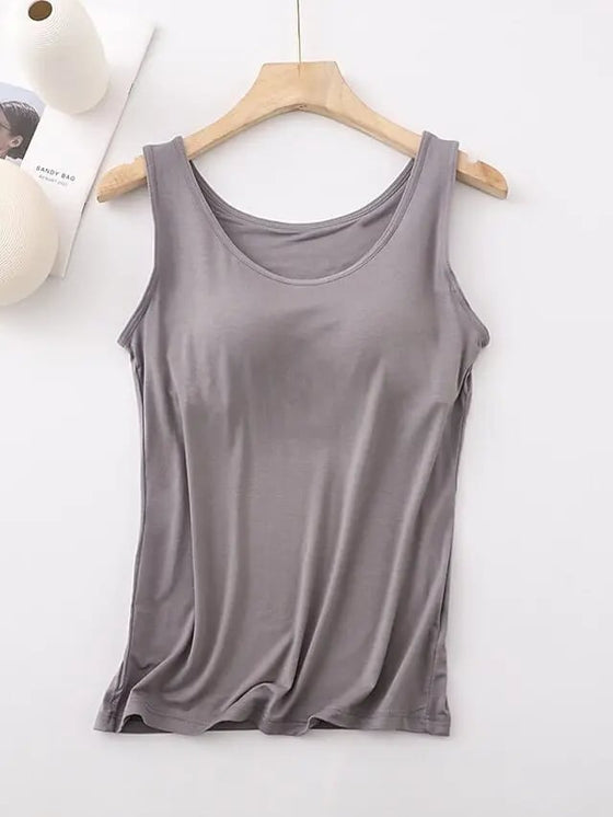 Damen Top Mit Eingebautem BH Ärmellos Lässig Basic Rundhals Regulär