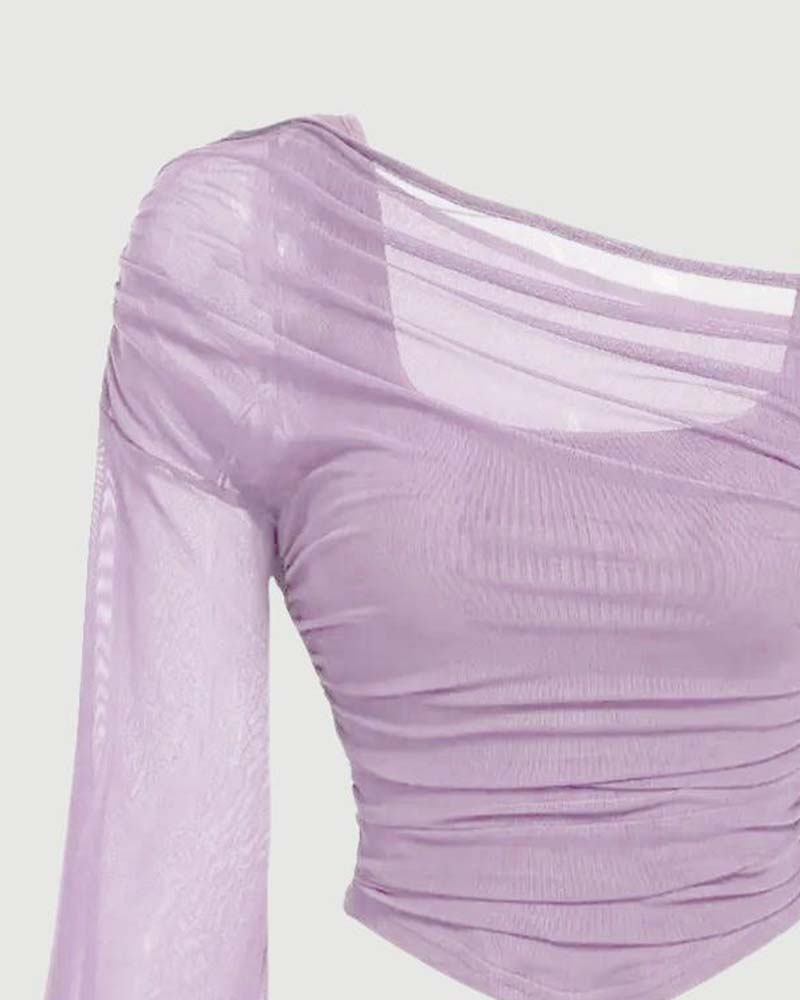 Bluse Netz Rüsche Langarm Cami