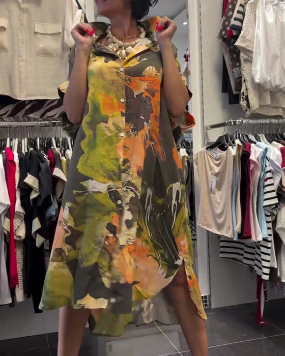 Kleid Hemdkragen Farbblock Schlitz