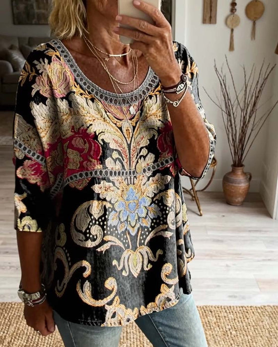 Bluse Bohemian durchbrochen bedruckt