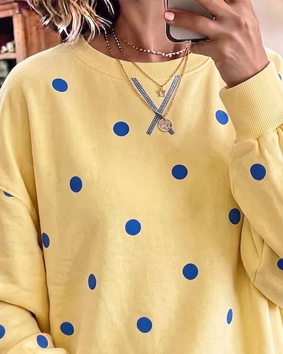 Sweatshirt Rundhals Polka Dot Schlitz Drop Schulter Asymmetrisch