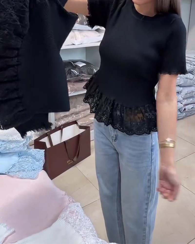 Top Unifarben Patchwork Rippstrick