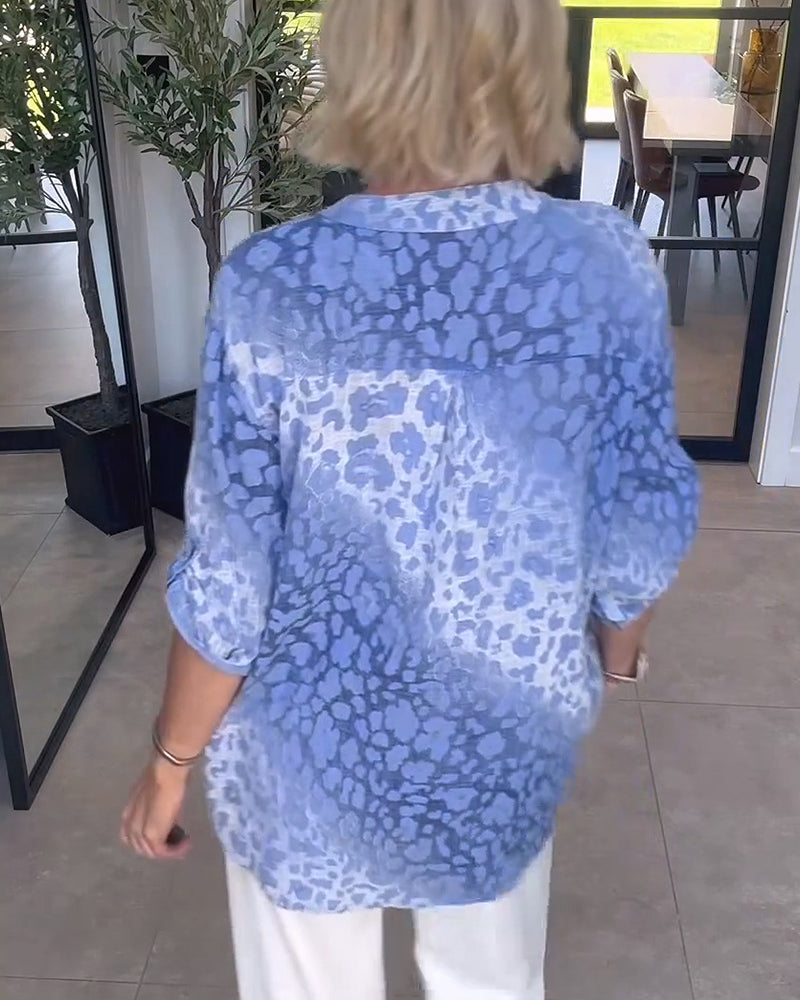 Bluse Ombre Leopardenmuster Henley-Kragen