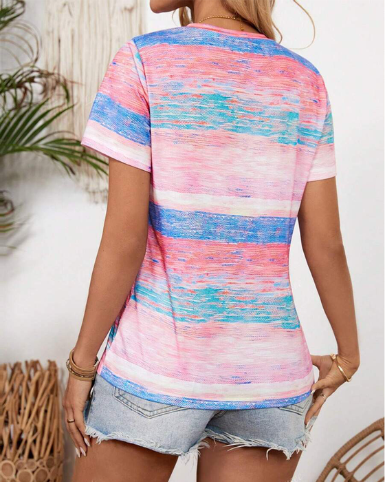 T-Shirt V-Ausschnitt bunt gestreift vielseitig
