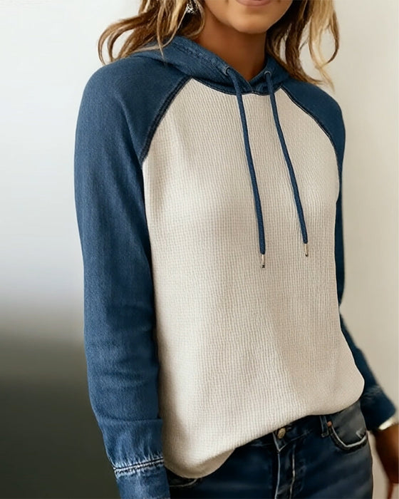 Hoodie stylisch Denim gestrickt Patchwork