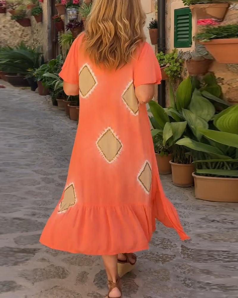 Kleid Geometrischer Druck V-Ausschnitt Locker