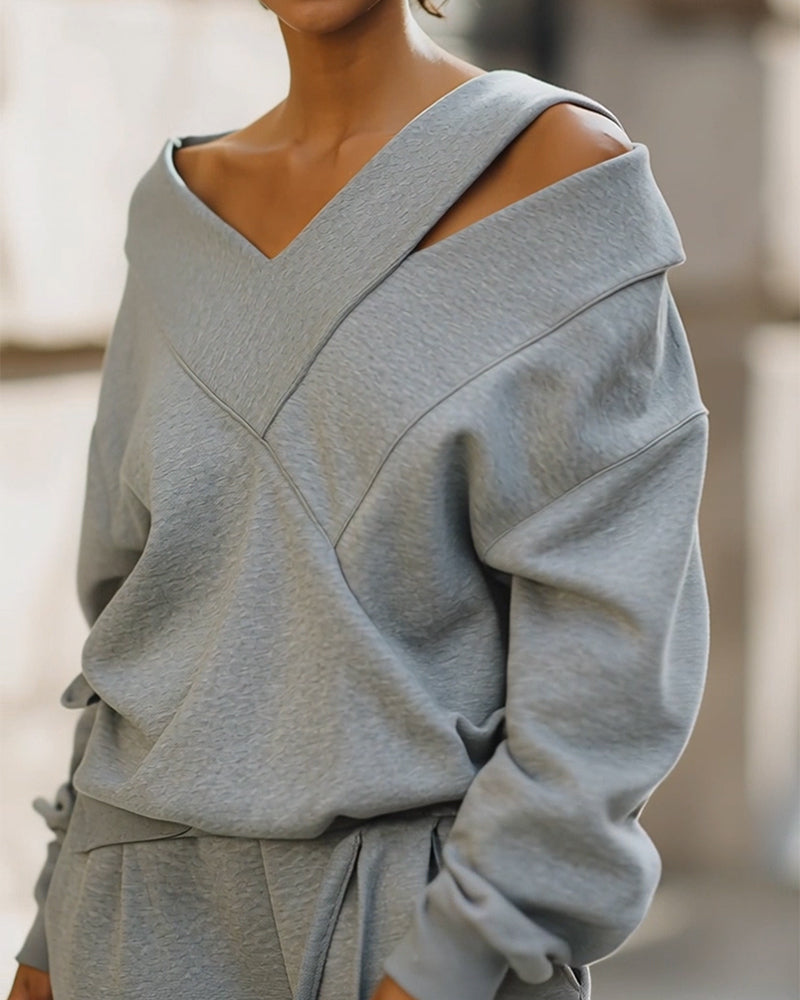 Sweatshirt schulterfrei V-Ausschnitt lässig