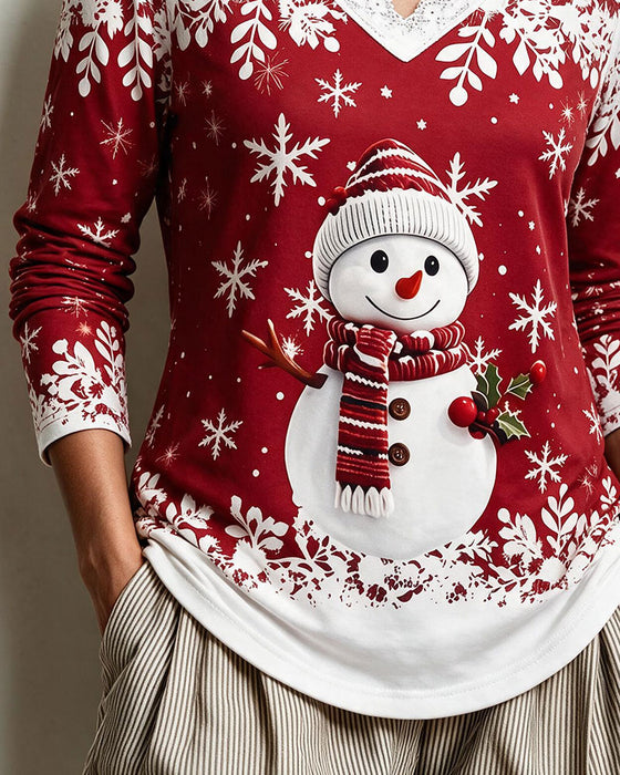 Oberteil V-Ausschnitt Spitzenbesatz Weihnachtsstil