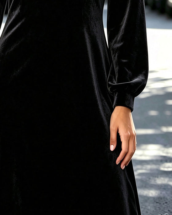 Kleid Rundhalsausschnitt Knopf Sheer A-Linie