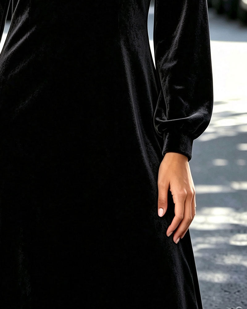Kleid Rundhalsausschnitt Knopf Sheer A-Linie