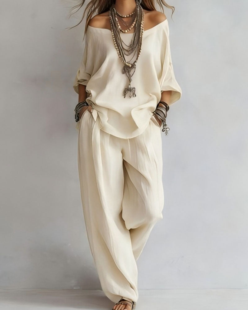 Set Off-Shoulder Weite Hose Zweiteilig