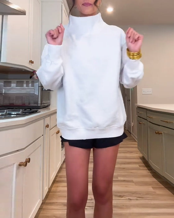 Lässiges Sweatshirt mit hohem Kragen, einfarbig