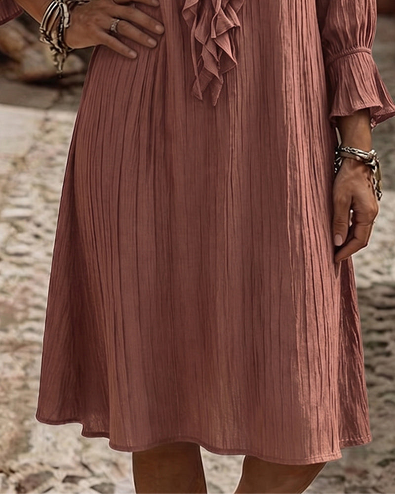 Kleid Rüschenkragen Binden Dreiviertelärmel