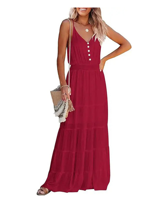 Kleid Gestuft Kuchen Spaghettiträger Maxi