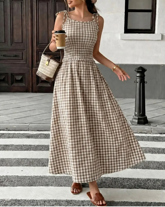 Kleid Schnürung Karo Träger A-Linie