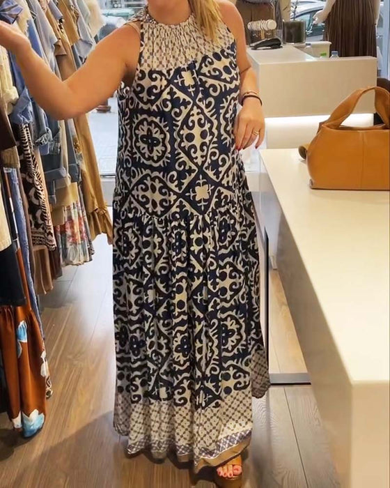 Kleid Ärmellos Rundhals Gerafft Weiter Rock