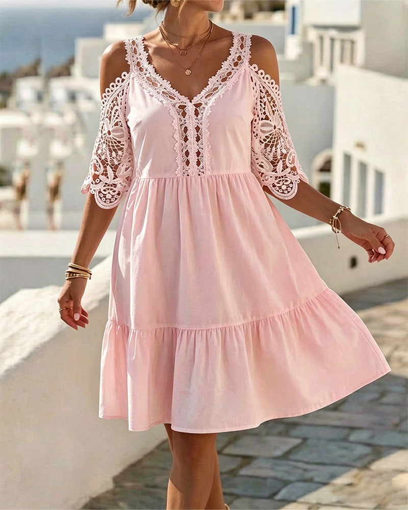 Kleider Spitze Off-Shoulder Gestuft Kurz