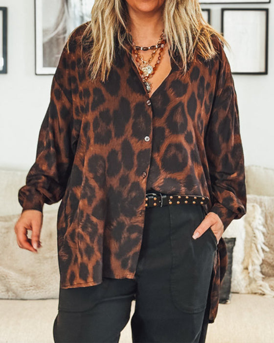 Hemd Leopardenprint lässig langärmlig