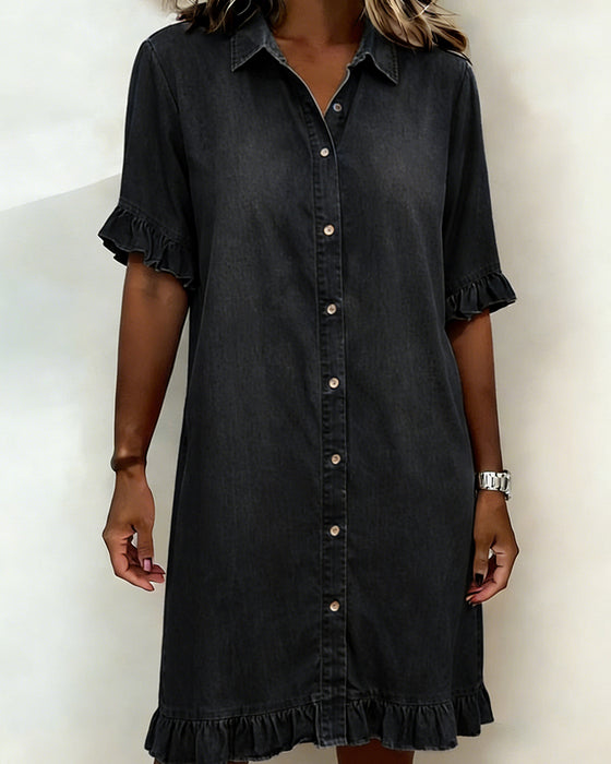 Denim-Rüschen-Hemdkleid