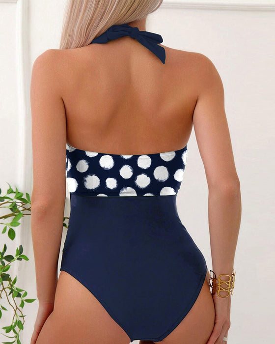 Badeanzug mit Schleife und Polka-Dots Einteiler