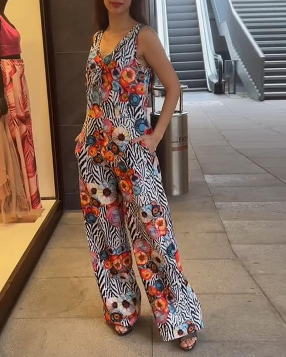 Jumpsuit Ärmellos Blumenmuster Elegant