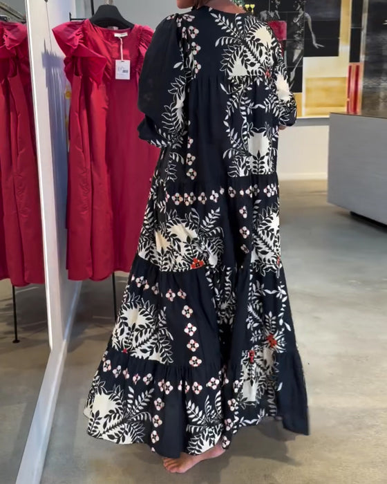 Kleid Krawatte Blumig Voll Rock Urlaub Maxi