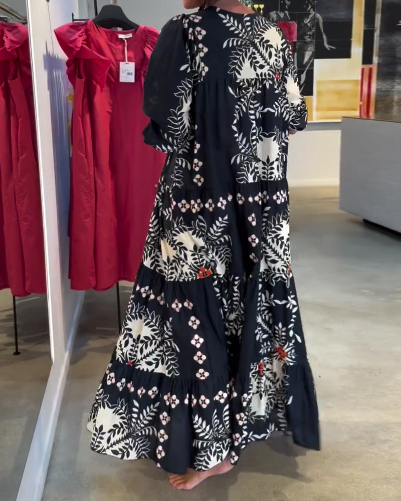 Kleid Krawatte Blumig Voll Rock Urlaub Maxi