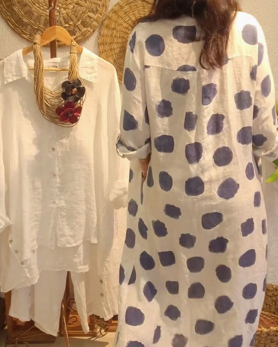 Kleid lässig locker Langarm Polka Dot