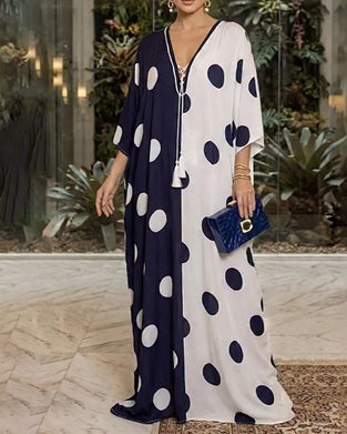 Kleid V-Ausschnitt Große Polka Dot Lässig