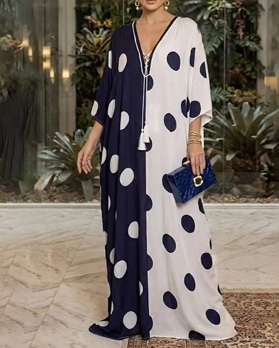 Kleid V-Ausschnitt Große Polka Dot Lässig