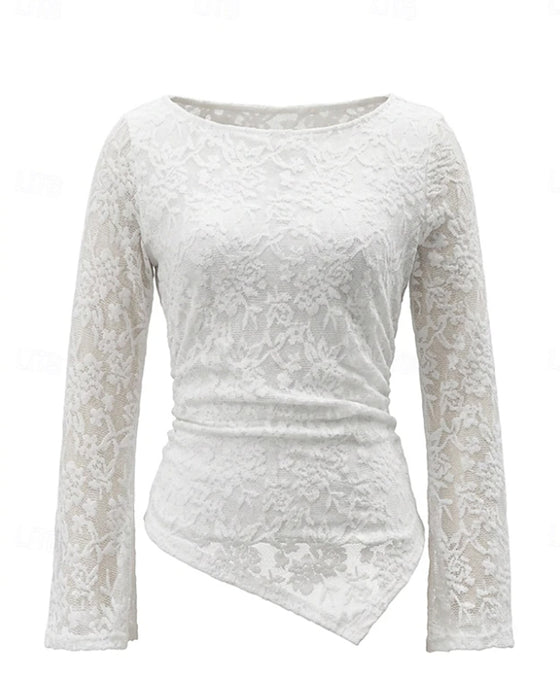 Bluse Rundhals Spitze Panel Asymmetrisch