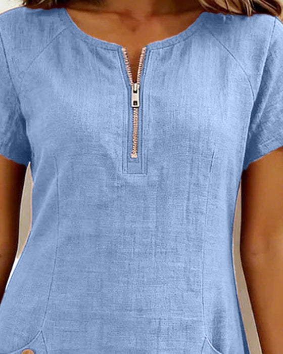 Kleid Reißverschluss Tasche Baumwolle Leinen