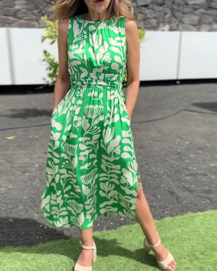 Kleid Ärmellos Lange Taille Gedruckt