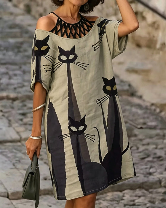 Kleid Lässig Mit Print Durchbrochen