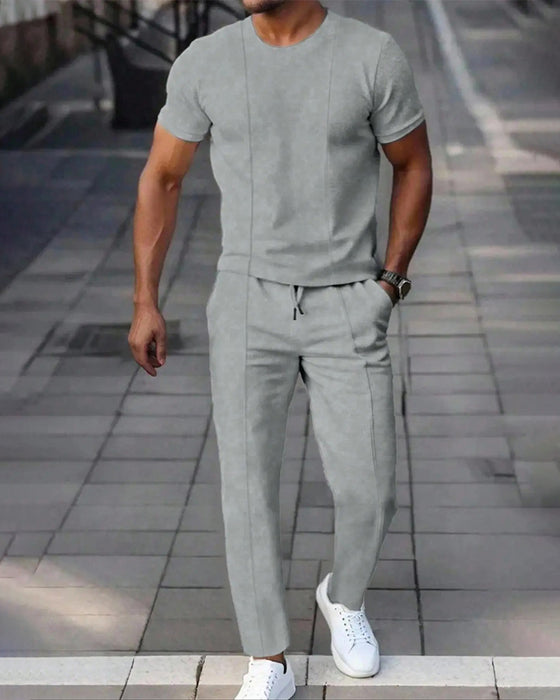Herren-Set Rundhals Unifarben Kordelzug