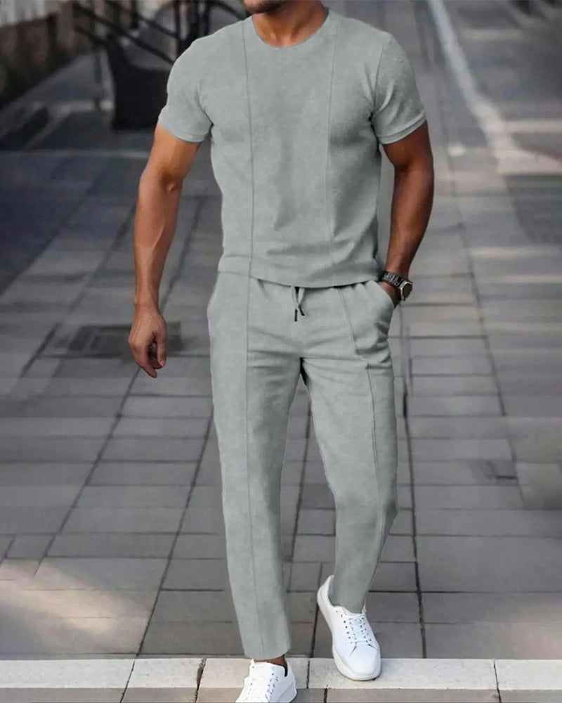Herren-Set Rundhals Unifarben Kordelzug