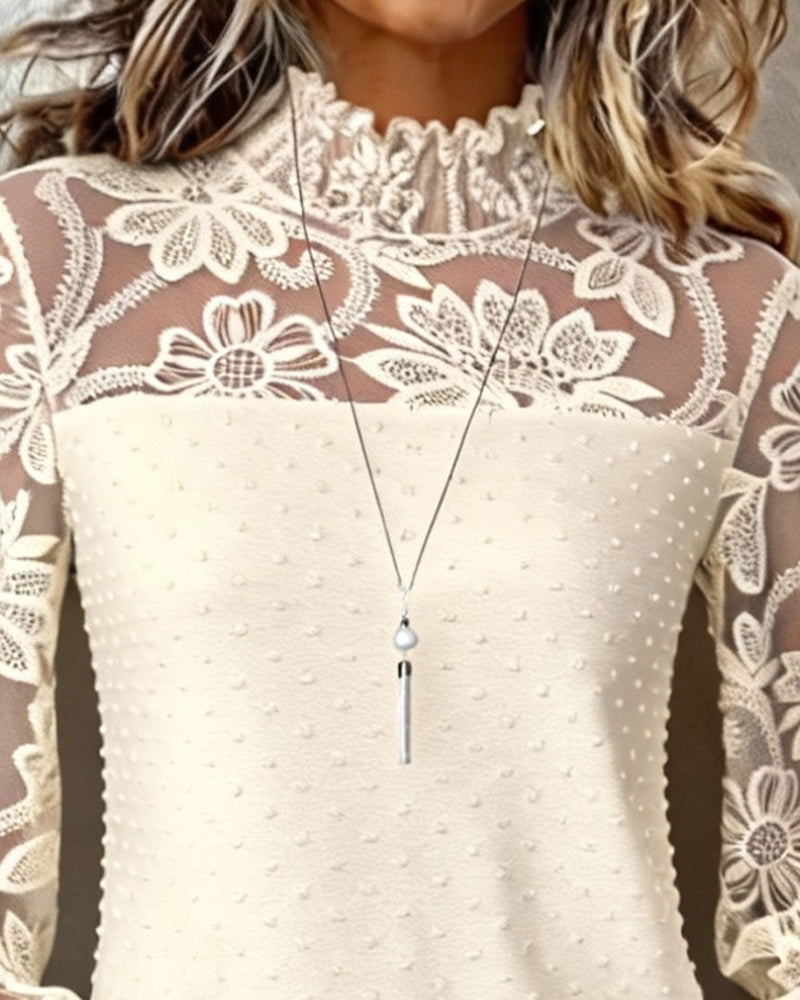 Top Dreidimensional Blumige Spitze Langärmlig