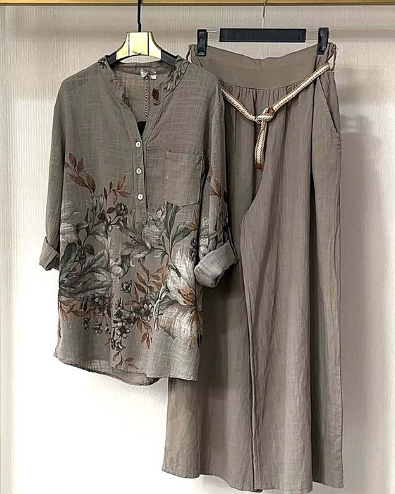Set Aquarell Blumenprint Weites Bein Hose