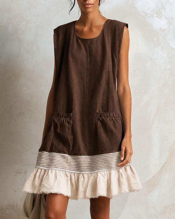 Kleid Ärmellos Streifen Kontrast Patchwork