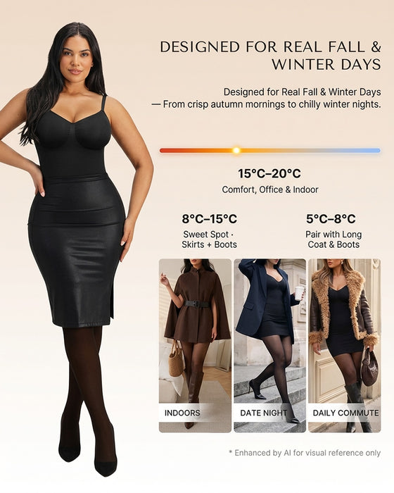 Transparentes Panel Mit Fleece-Gefütterter Strumpfhose Stay-Warm Bauchkontrolle Sheer-Effekt Strumpfhose Bodysuit Schwarz Basic