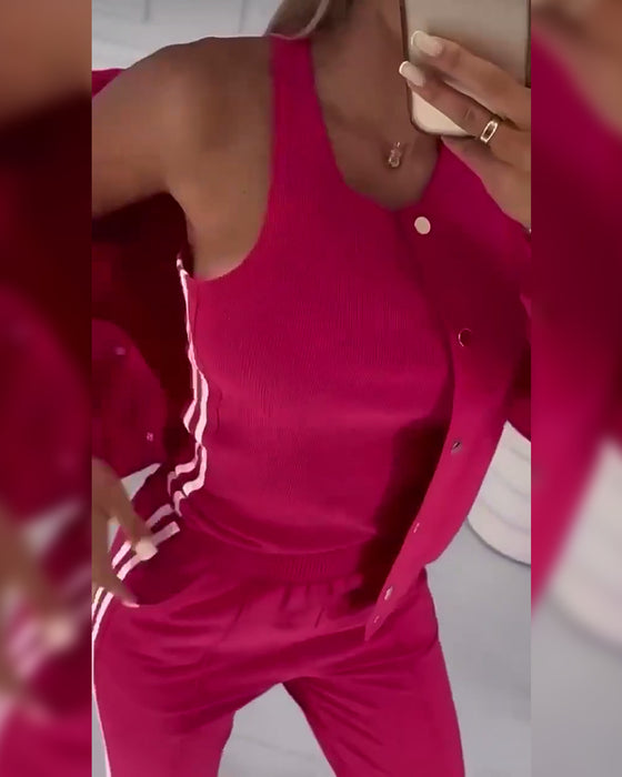 Mantel & Tanktop & Jogginghose Gestreift Modischer Sportstil