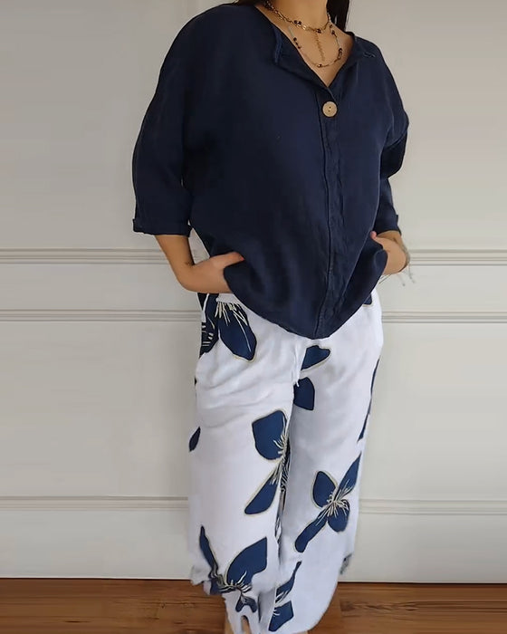 Set Rundhalsausschnitt Casual Bedruckte Hose