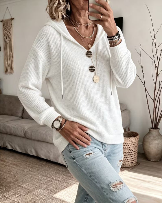 Hoodie Mit Kordelzug V-Ausschnitt Gerippt