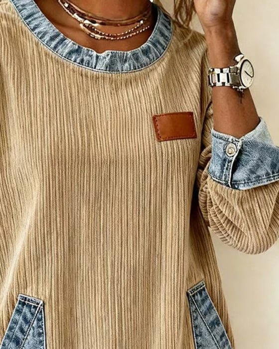 Sweatshirt lässig langärmlig Denim Tasche