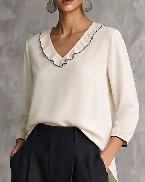 Bluse V-Ausschnitt Langarm