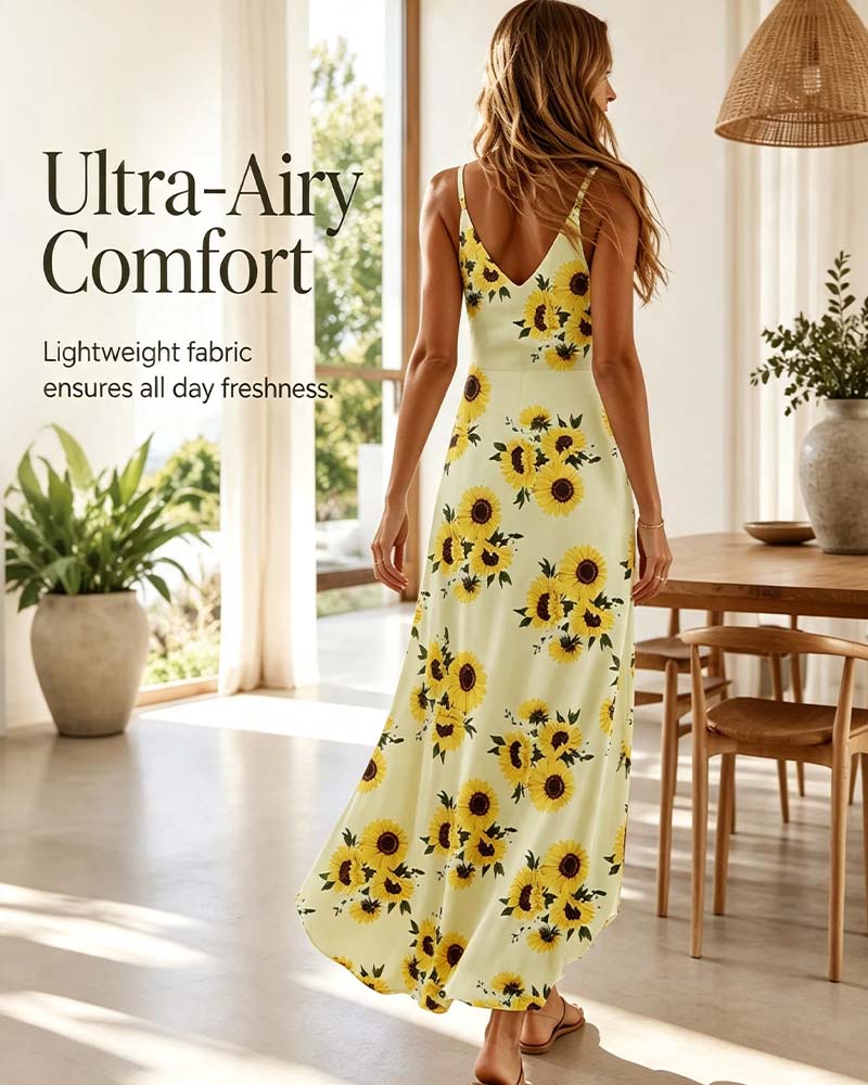 Kleid Lang Druck Spaghettiträger