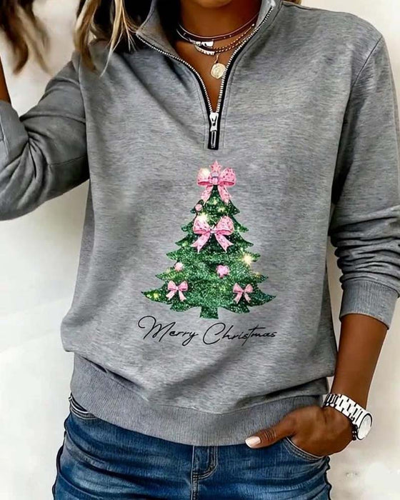 Sweatshirt mit Halbreißverschluss und Weihnachtsbaum