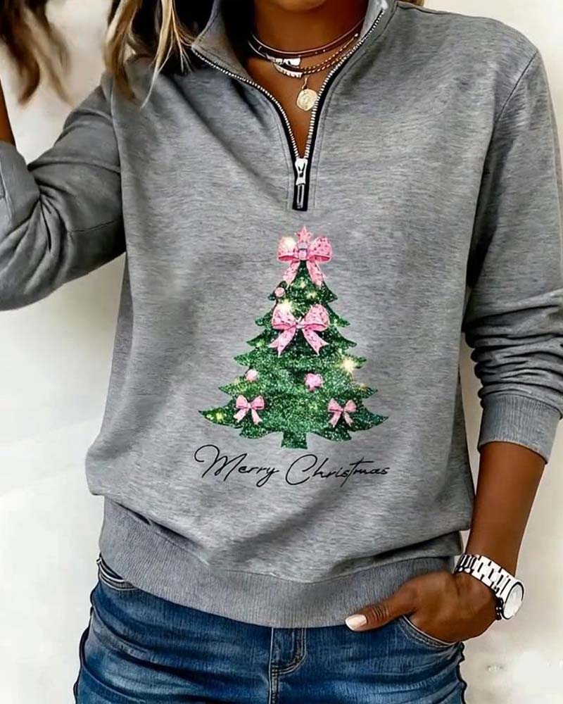Sweatshirt mit Halbreißverschluss und Weihnachtsbaum