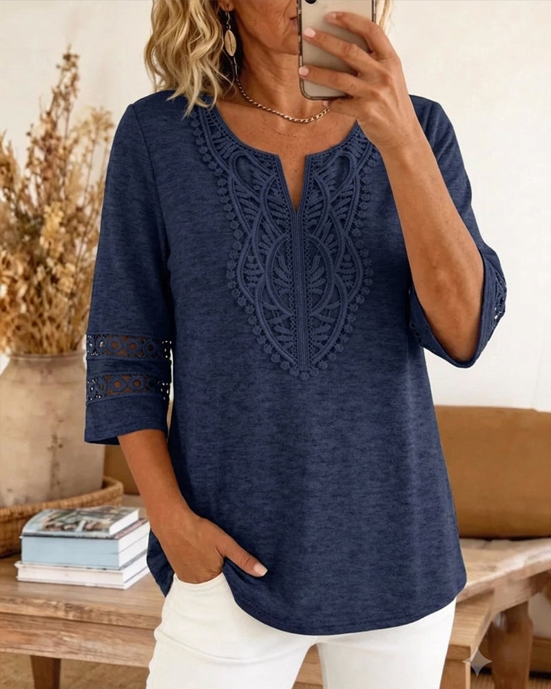 T-Shirt Bedruckt Spitze Patchwork Vintage
