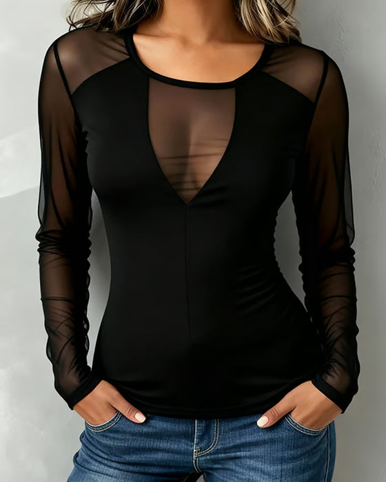 Bluse V-Ausschnitt Trendy Langarm